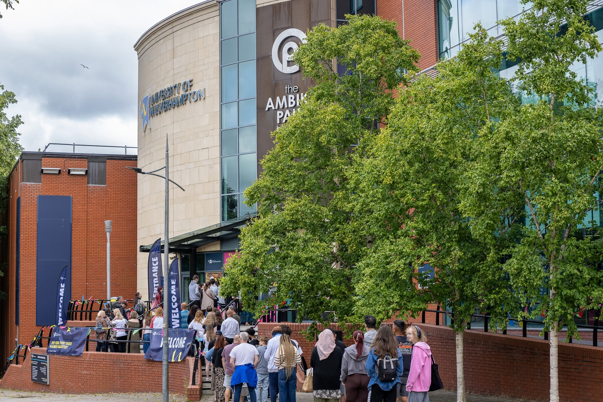 Students outside the University of Wolverhampton campus